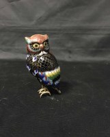 Lot 323 - CLOISONNE FIGURE OF AN OWL on wooden stand