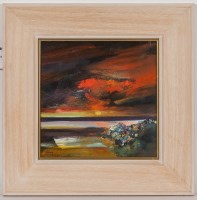 Lot 2284 - * DAVY BROWN, RED SUNSET oil on board, signed...