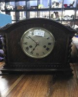 Lot 413 - OAK MANTEL CLOCK, WALNUT SEWING BOX AND...