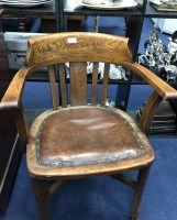 Lot 423 - EDWARDIAN OAK BUSINESS ELBOW CHAIR