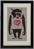 Lot 2292 - AFTER BANSKY, MONKEY LOVE spray paint 59cm x...