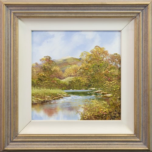 Lot 14 - * TERRY EVANS, CALM RIVER SCENE oil on canvas...