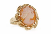 Lot 570 - NINE CARAT GOLD CAMEO RING set with a shell...