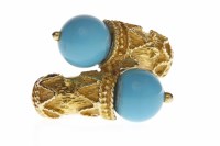 Lot 730 - UNMARKED TURQUOISE DRESS RING of torc form,...