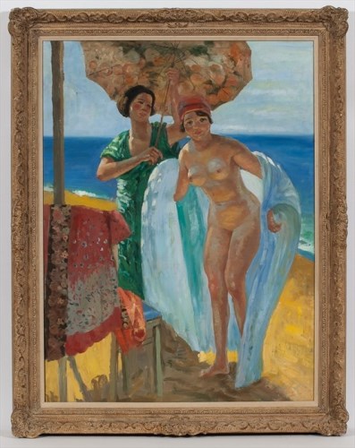 Lot 2205 - MANLEY, THE BATHERS oil on canvas, signed...