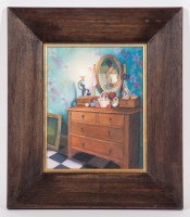 Lot 2216 - * LESLEY BANKS, THE DRESSING TABLE oil on...