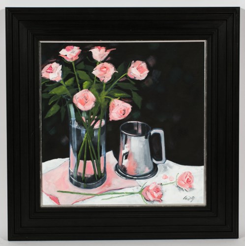 Lot 2260 - ROWENA LAING, SILVER AND PINK oil on canvas,...