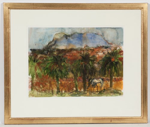 Lot 2284 - * ANN ORAM RSW, HORSE GRAZING watercolour and...