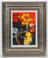 Lot 2371 - FRANK COLCOUGH, DAFFODIL & LEMON STUDY oil on...