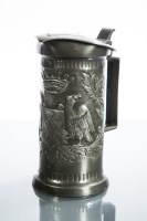 Lot 788 - FRENCH PEWTER LIDDED PICHET FLAGON of circular...