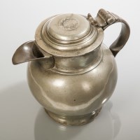 Lot 794 - 18TH CENTURY PEWTER LIDDED JUG with globular...