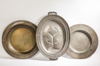 Lot 795 - THREE EARLY PEWTER DISHES two circular plates...