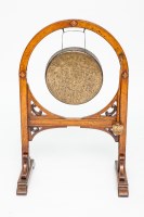 Lot 809 - VICTORIAN OAK DINNER GONG with pierced frame,...