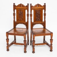 Lot 813 - PAIR OF VICTORIAN CARVED OAK HALL CHAIRS the...