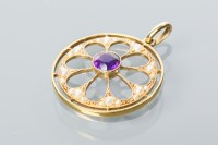 Lot 1654 - EDWARDIAN AMETHYST AND SEED PEARL PENDANT of...