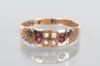 Lot 1683 - VICTORIAN RUBY AND PEARL RING the rectangular...