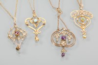 Lot 1687 - GROUP OF FOUR EDWARDIAN PENDANTS one set with...