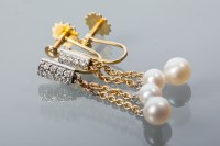 Lot 1708 - PAIR OF PEARL AND DIAMOND DROP EARRINGS each...