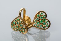 Lot 1719 - PAIR OF EMERALD HEART SHAPED CLUSTER EARRINGS...