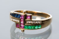 Lot 1723 - MULTI GEM SET DRESS RING set with square cut...