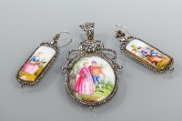 Lot 1762 - ENAMELLED LIMOGES PENDANT AND EARRING SET the...