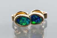 Lot 1767 - PAIR OF BLUE OPAL DOUBLET STUD EARRINGS each...