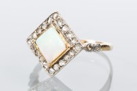 Lot 1781 - OPAL AND DIAMOND CLUSTER RING of rhombic form,...