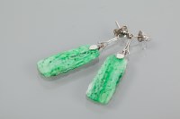 Lot 1817 - PAIR OF CARVED JADEITE DROP EARRINGS each...