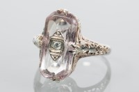 Lot 1828 - ART DECO AMETHYST AND DIAMOND DRESS RING with...