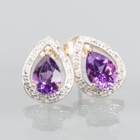 Lot 1968 - PAIR OF AMETHYST AND DIAMOND EARRINGS each...