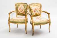 Lot 877 - PAIR OF GILT WOOD FAUTEUILS with floral...