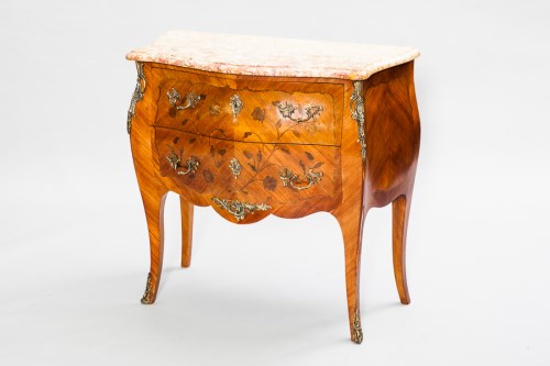 Lot 878 - KINGWOOD FLORAL MARQUETRY AND GILT BOMBE CHEST...