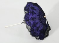 Lot 884 - VICTORIAN BLUE SILK AND BLACK LACE PARASOL a...