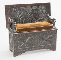 Lot 948 - LATE VICTORIAN CARVED OAK MONKS BENCH with...