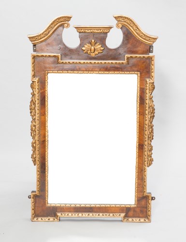 Lot 951 - LARGE WALNUT AND GILTWOOD UPRIGHT WALL MIRROR...