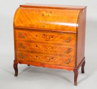 Lot 967 - KINGWOOD AND FLORAL MARQUETRY CYLINDER TOP...