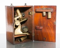 Lot 554 - NINETEENTH CENTURY BRASS MICROSCOPE unsigned,...