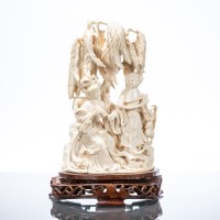 Lot 265 - CHINESE IVORY FIGURE GROUP of a female and...