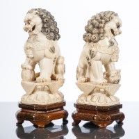 Lot 266 - PAIR OF CHINESE IVORY FOE DOGS each modelled...