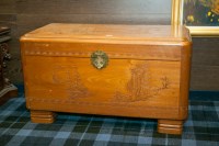 Lot 270 - CHINESE BLANKET CHEST with sailboat and...