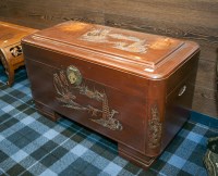 Lot 271 - CHINESE BLANKET CHEST with sailboat motifs,...