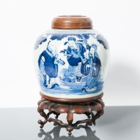 Lot 272 - CHINESE BLUE AND WHITE GINGER JAR decorated...