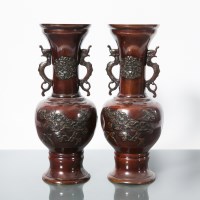 Lot 313 - PAIR OF JAPANESE BRONZE VASES with floral and...