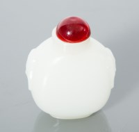 Lot 328 - CHINESE WHITE JADE SNUFF BOTTLE with red...