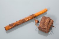 Lot 422 - CHINESE PIPE HOLDER WITH TOBACCO BASKET...