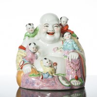 Lot 436 - LARGE CHINESE POLYCHROME FIGURE OF LAUGHING...