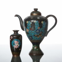 Lot 455 - CHINESE CLOISONNE EWER AND SMALL VASE each...