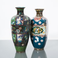 Lot 456 - TWO CHINESE CLOISONNE VASES 16cm and 15cm high