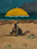 Lot 2124 - * IRENE LESLEY MAIN, UNDER THE UMBRELLA oil on...