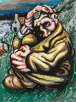 Lot 2148 - * KEVIN O'ROURKE, CROUCHED ON THE CLIFFS mixed...